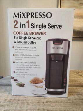 Mixpresso Coffee Brewer Single Serve 30 oz. Water Tank BLACK AND SILVER